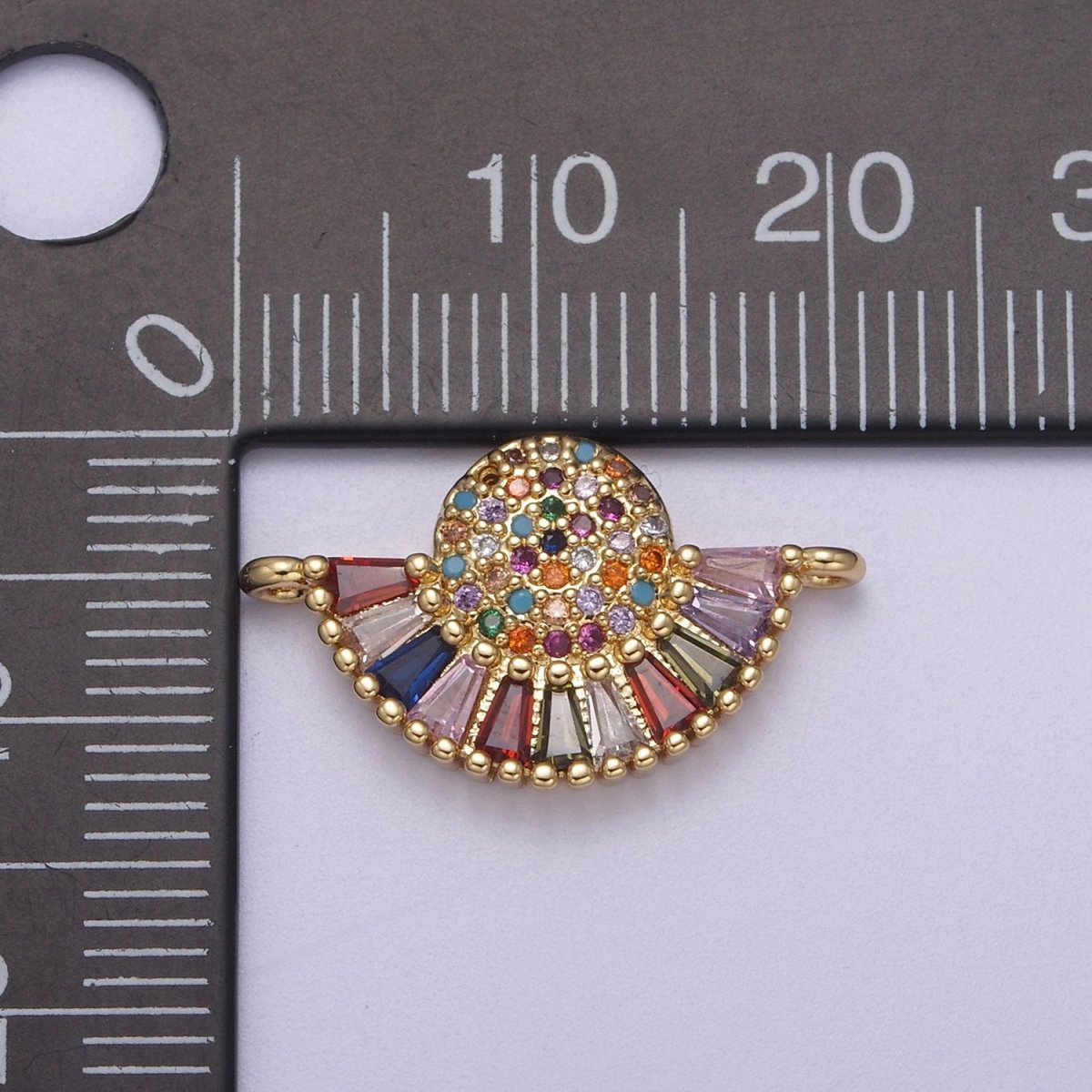 Multi Color CZ Rainbow Charm Connector 20x12mm, 24K gold Filled brass, Nickel free, Cubic Zirconia, Colorful Cubic Link Connector for Bracelet Necklace F-076 - DLUXCA