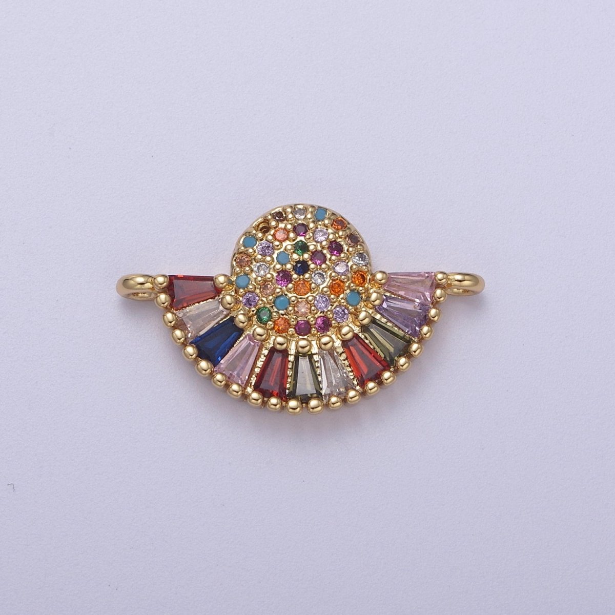Multi Color CZ Rainbow Charm Connector 20x12mm, 24K gold Filled brass, Nickel free, Cubic Zirconia, Colorful Cubic Link Connector for Bracelet Necklace F-076 - DLUXCA