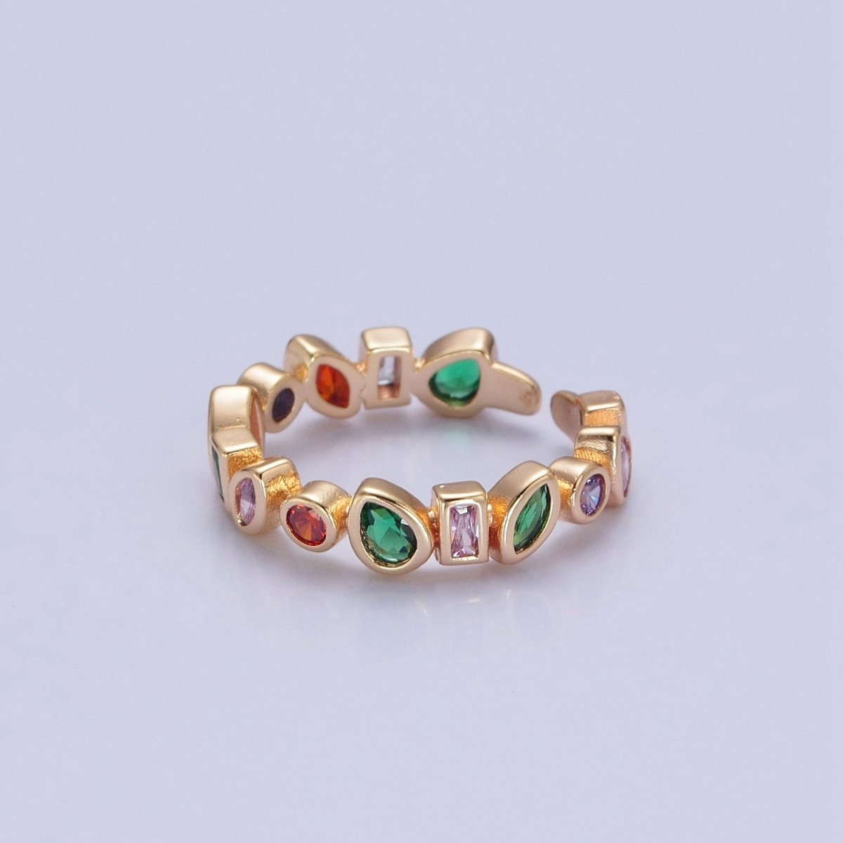 Multi Color CZ Ring Geometric Ring Open Adjustable O-749 - DLUXCA