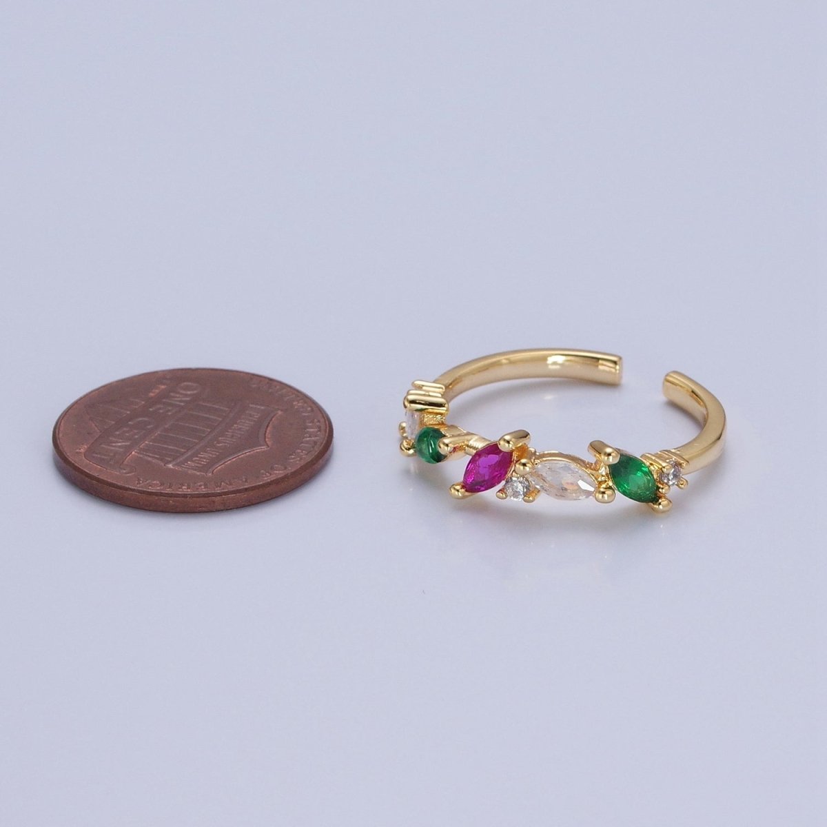 Multi Color CZ Stone Ring Thin Dainty Ring Open Adjustable Band O-759 - DLUXCA