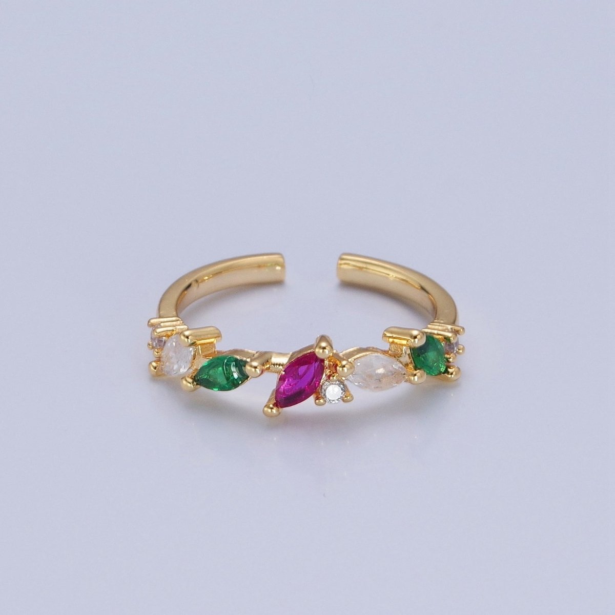 Multi Color CZ Stone Ring Thin Dainty Ring Open Adjustable Band O-759 - DLUXCA