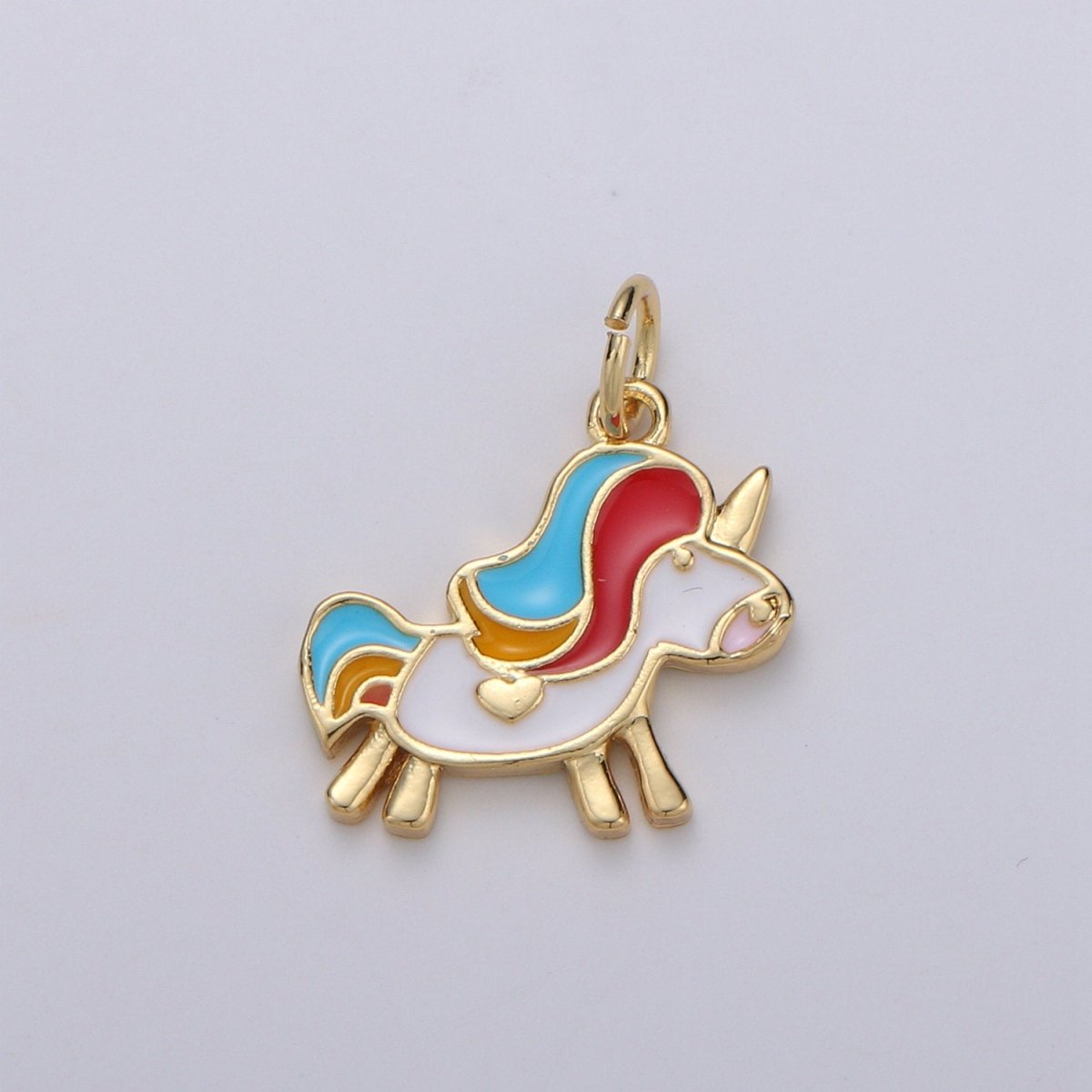 Multi Color Enamel Pony Charm, Gold Enamel Horse Charms, Unicorn Charm, Dainty Trojan charm, Enamel Charm D-761 - DLUXCA