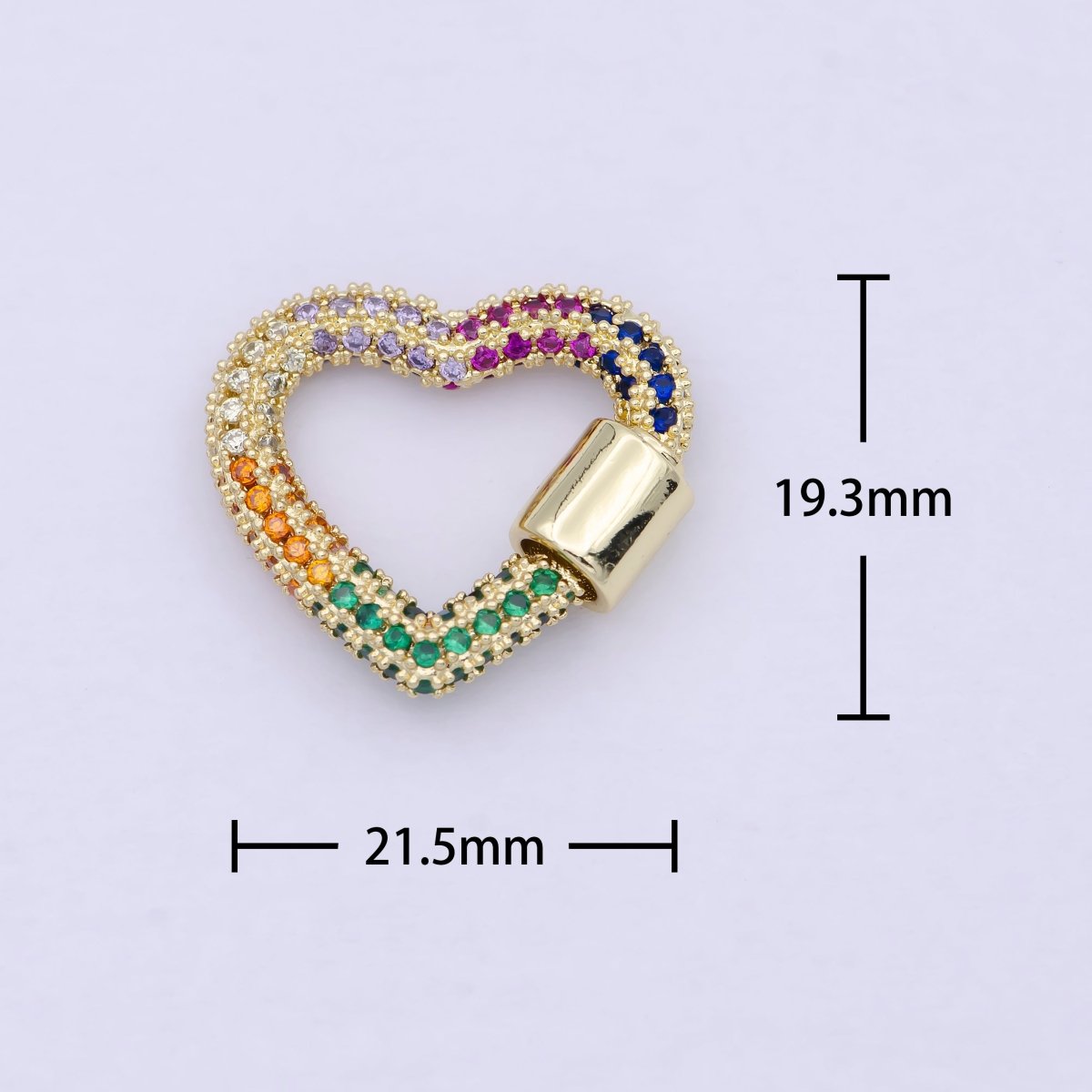 Multi Color Gold Fill Heart Screw Lock Clasp CZ Micro Pave Carabiner K-025 - DLUXCA