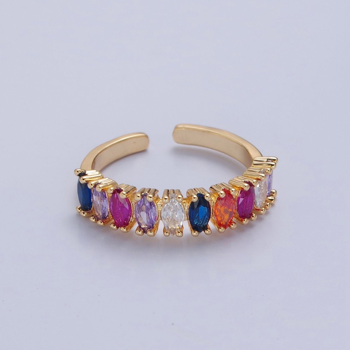 Multi Color Marquise Pave Ring Rainbow Statement Ring Open Adjustable O-2186 - DLUXCA