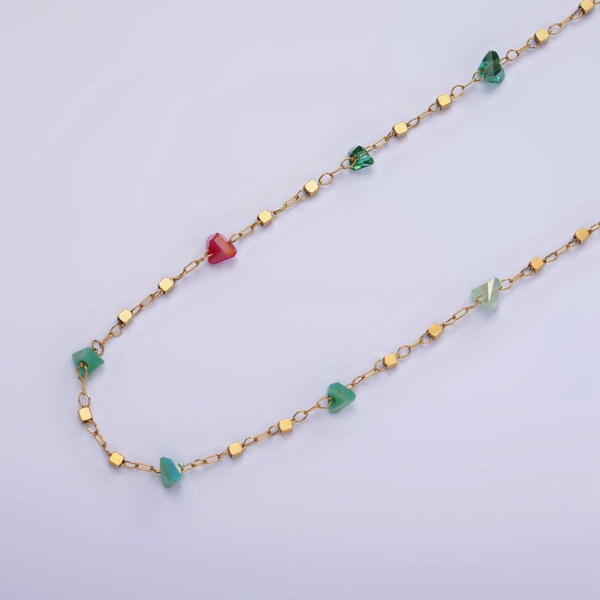 Multi Gemstone Rondell Beaded Chain Rosary Chain Per Yard in Gold Stainless Steel ROLL-1504 - DLUXCA