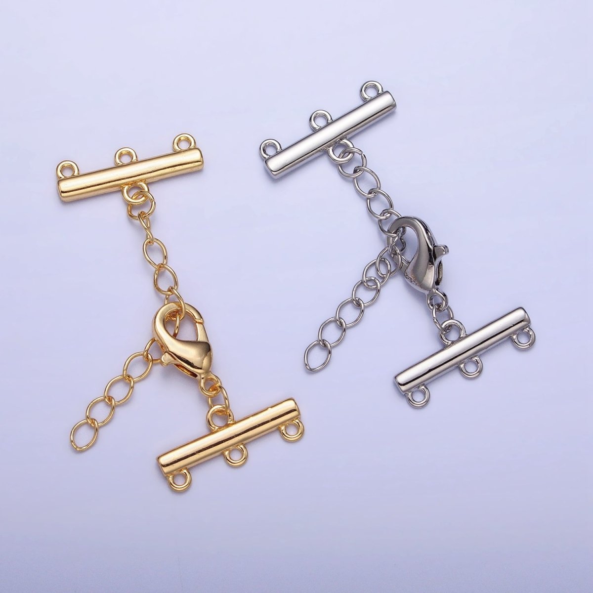 Multi Layer Clasps Triple Loop Double Flat Bar Jewelry Supply in Silver & Gold | Z-107 Z-108 - DLUXCA