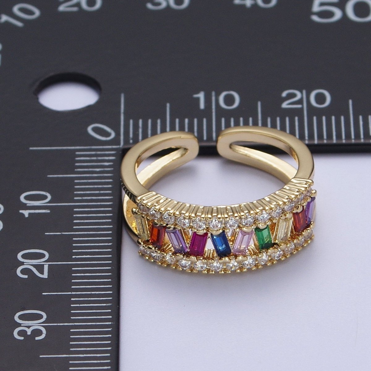 Multicolor Baguette Clear Micro Paved CZ Double Band Ring in Gold & Silver | Y-550 Y-551 - DLUXCA