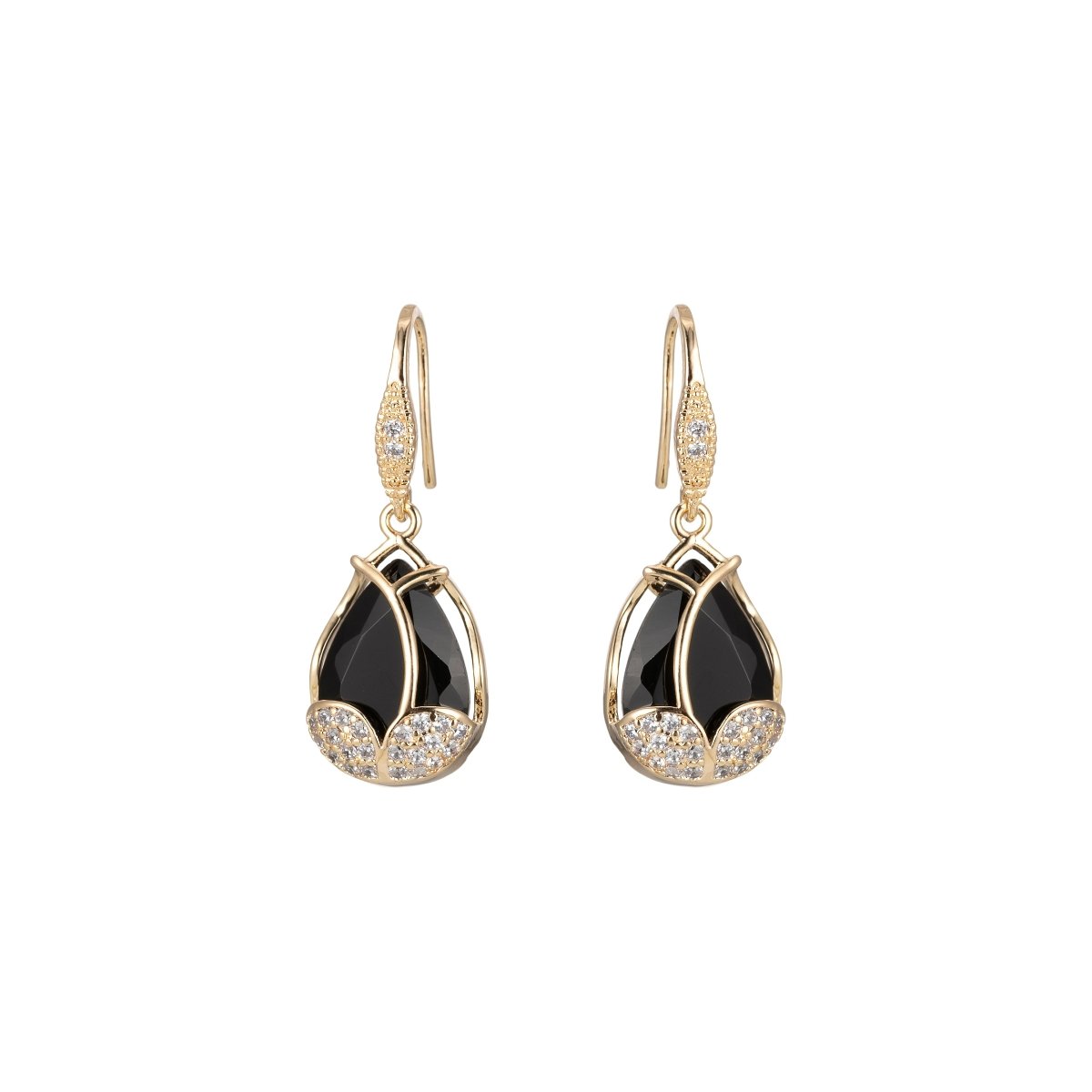Multicolor Crystal Cubic Zirconia CZ Tulip Dangle Earring in 18K Gold & Silver - DLUXCA