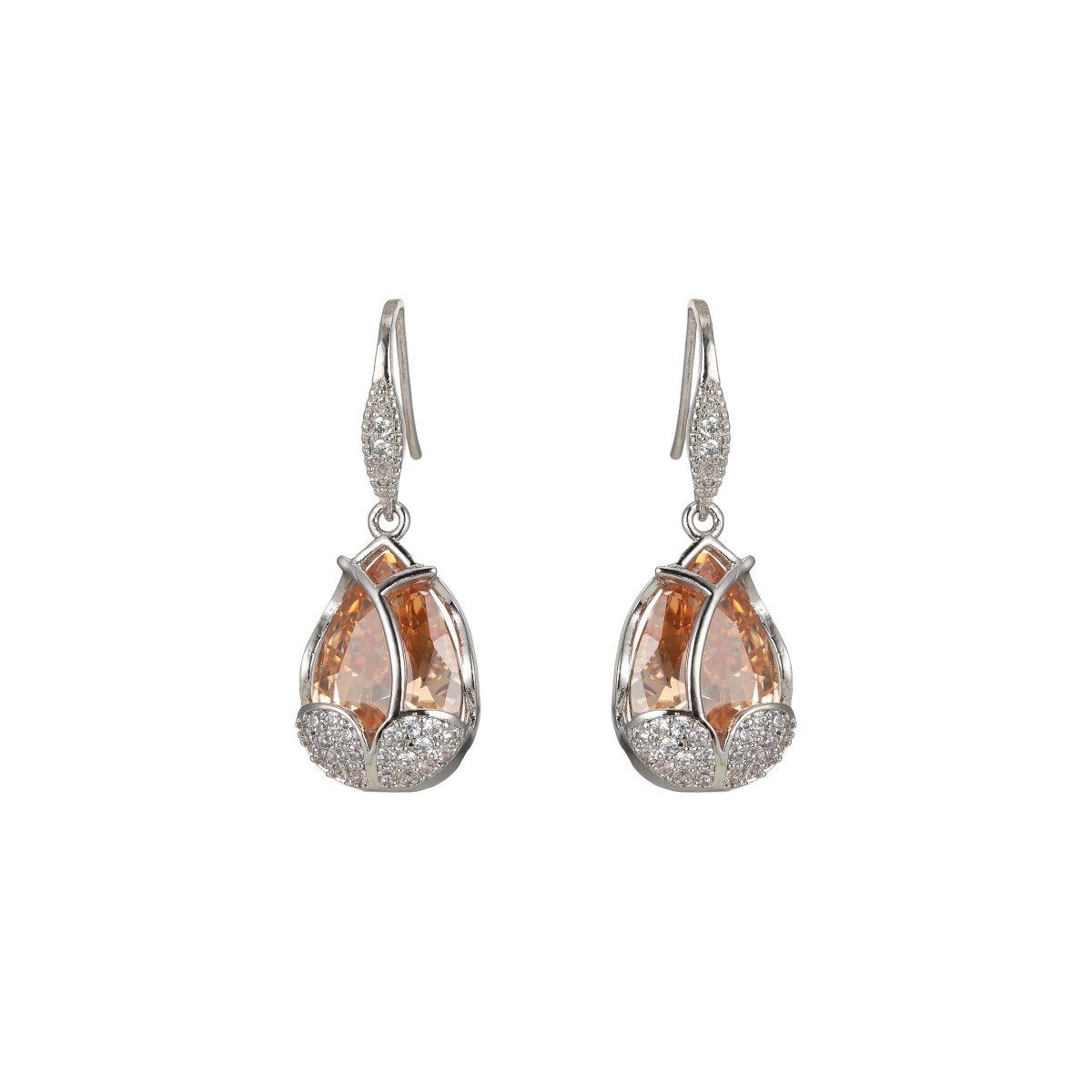 Multicolor Crystal Cubic Zirconia CZ Tulip Dangle Earring in 18K Gold & Silver - DLUXCA