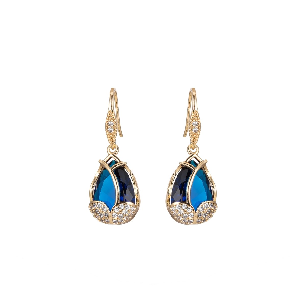 Multicolor Crystal Cubic Zirconia CZ Tulip Dangle Earring in 18K Gold & Silver - DLUXCA