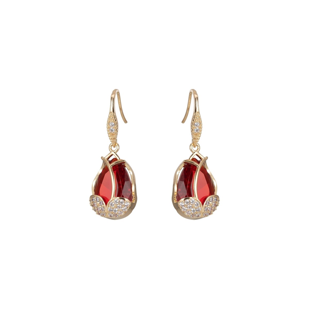 Multicolor Crystal Cubic Zirconia CZ Tulip Dangle Earring in 18K Gold & Silver - DLUXCA