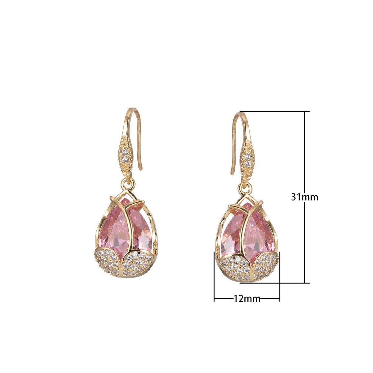 Multicolor Crystal Cubic Zirconia CZ Tulip Dangle Earring in 18K Gold & Silver - DLUXCA