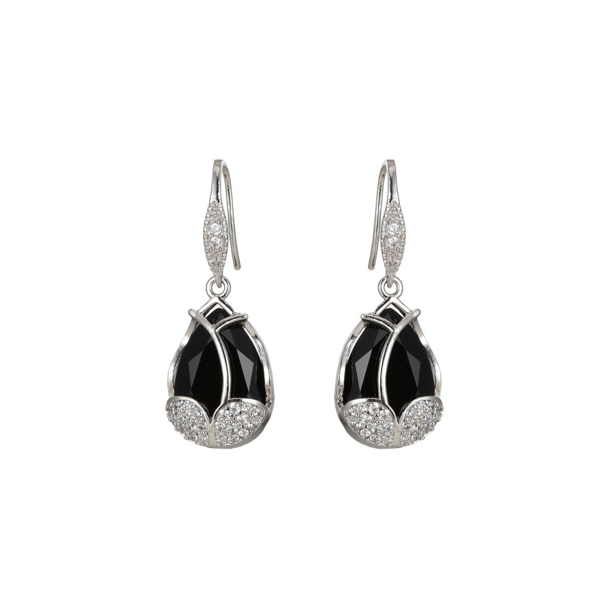 Multicolor Crystal Cubic Zirconia CZ Tulip Dangle Earring in 18K Gold & Silver - DLUXCA