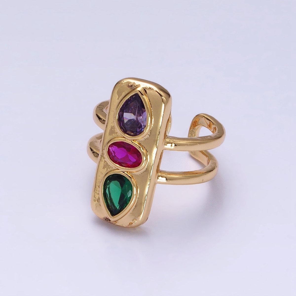 Multicolor Cz Stone Geometric Ring in Gold Silver with Tear Drop Oval Cz Stone Y-623 Y-624 - DLUXCA