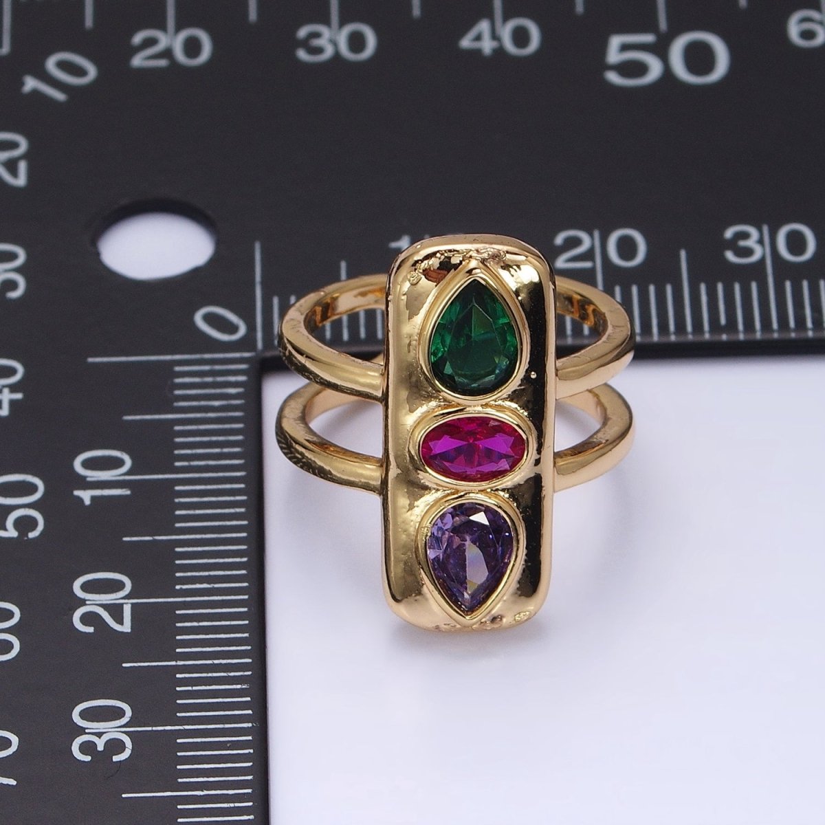Multicolor Cz Stone Geometric Ring in Gold Silver with Tear Drop Oval Cz Stone Y-623 Y-624 - DLUXCA