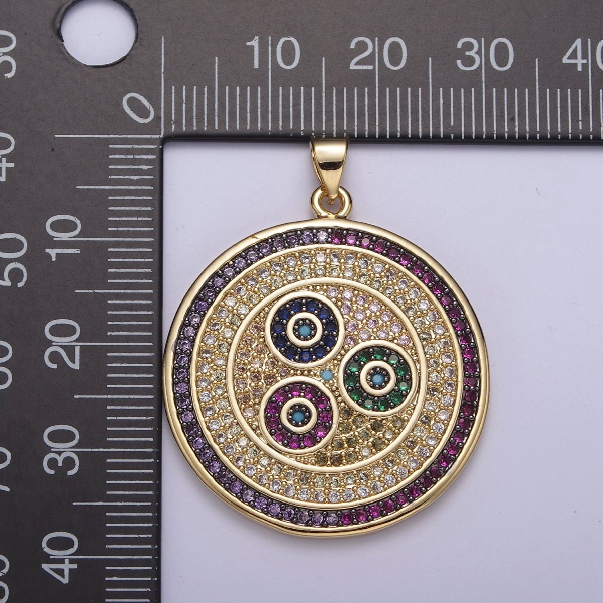 Multicolor Diamond Disc Pendant, Round Disc Charm Micro Pave Medallion Pendant 14k Gold Filled H-242 - H-244 H-292 - DLUXCA