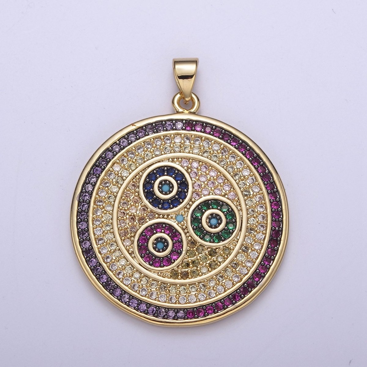 Multicolor Diamond Disc Pendant, Round Disc Charm Micro Pave Medallion Pendant 14k Gold Filled H-242 - H-244 H-292 - DLUXCA