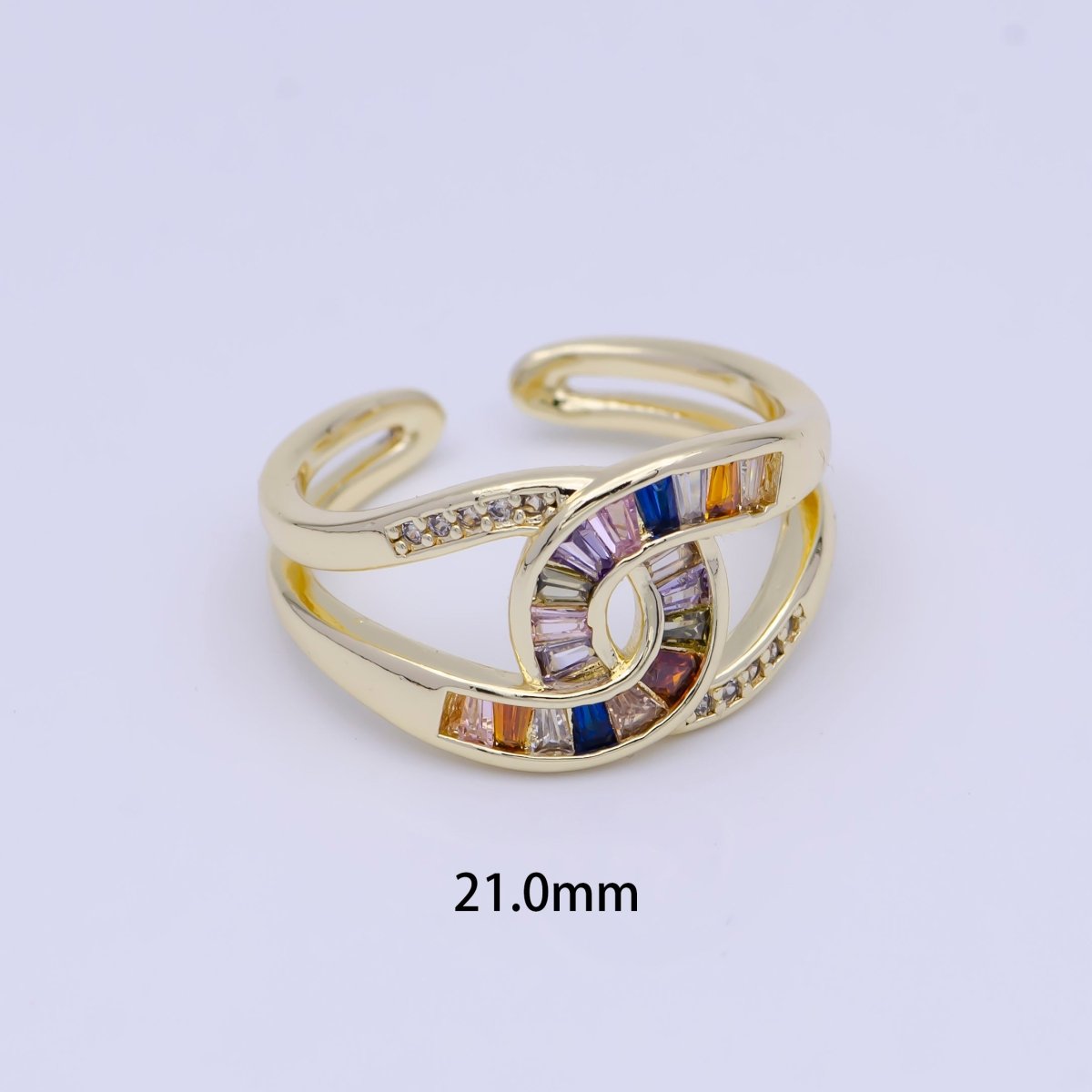 Multicolor, Green, Clear Baguette Micro Paved Knot Double Band Gold Ring | O-925, X-619, X-624 - DLUXCA