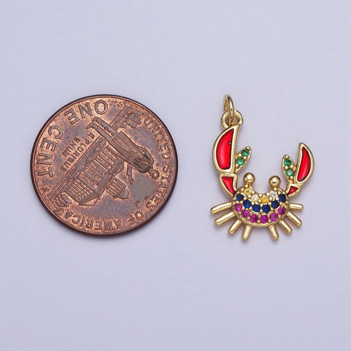 Multicolor Micro Pave Cubic Zirconia Red Orange Crab Beach Wildlife Gold Charm For Jewelry Making AG-118 - DLUXCA