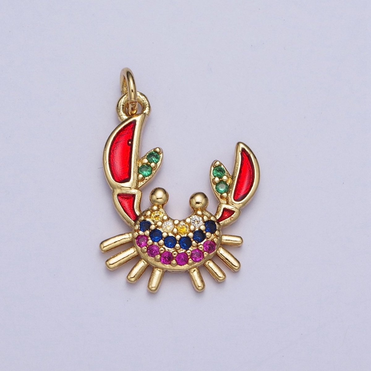 Multicolor Micro Pave Cubic Zirconia Red Orange Crab Beach Wildlife Gold Charm For Jewelry Making AG-118 - DLUXCA