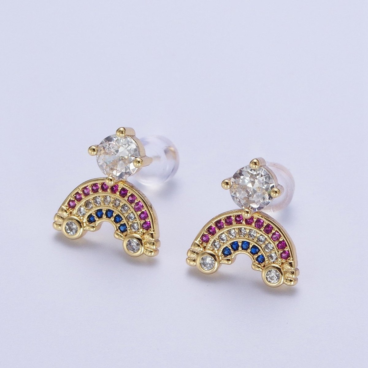 Multicolor Micro Paved Cubic Zirconia Rainbow Clouds Gold Stud Earrings | X191 - DLUXCA