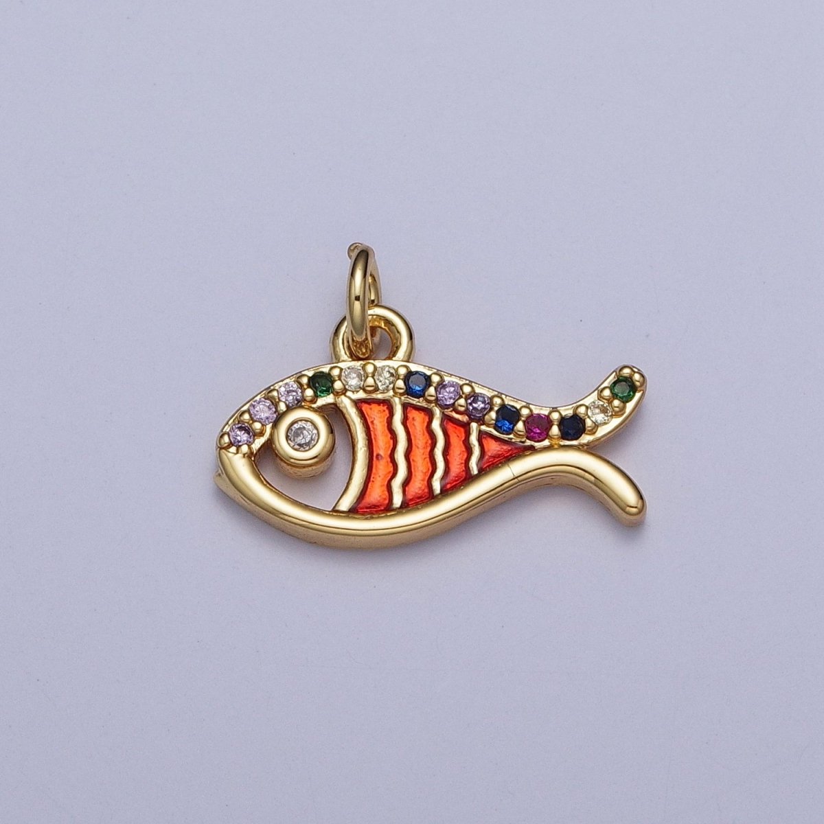 Multicolor Micro Paved Cubic Zirconia Red Orange Dainty Fish Beach Wildlife Gold Charm For Jewelry Making AG-112 - DLUXCA