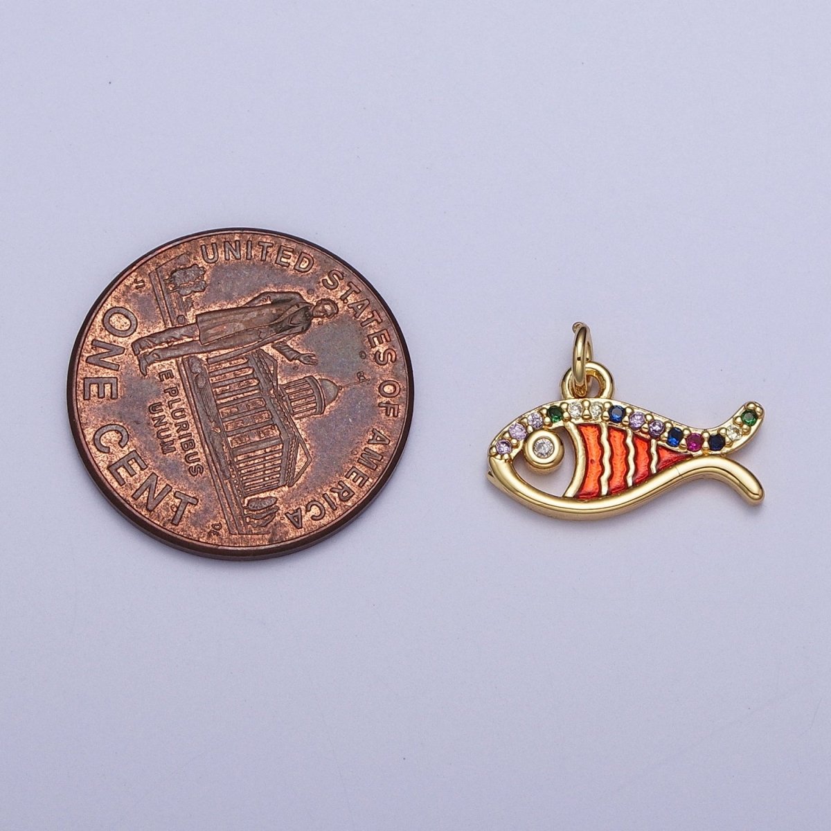 Multicolor Micro Paved Cubic Zirconia Red Orange Dainty Fish Beach Wildlife Gold Charm For Jewelry Making AG-112 - DLUXCA