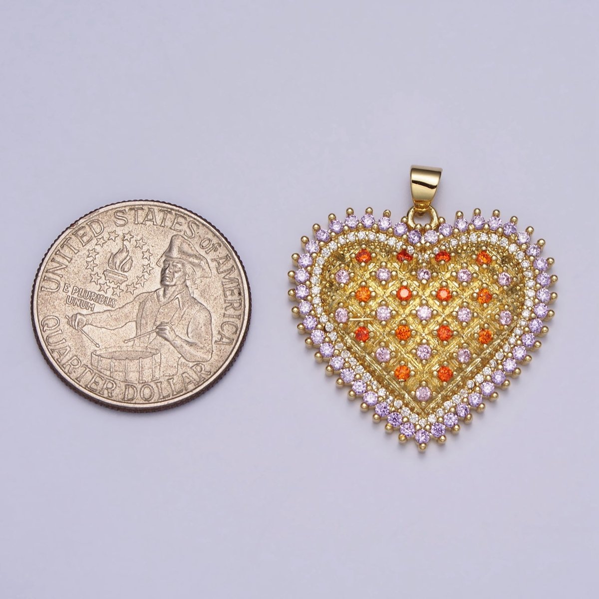 Multicolor Micro Paved CZ Gold Heart Pendant | AA079 - DLUXCA