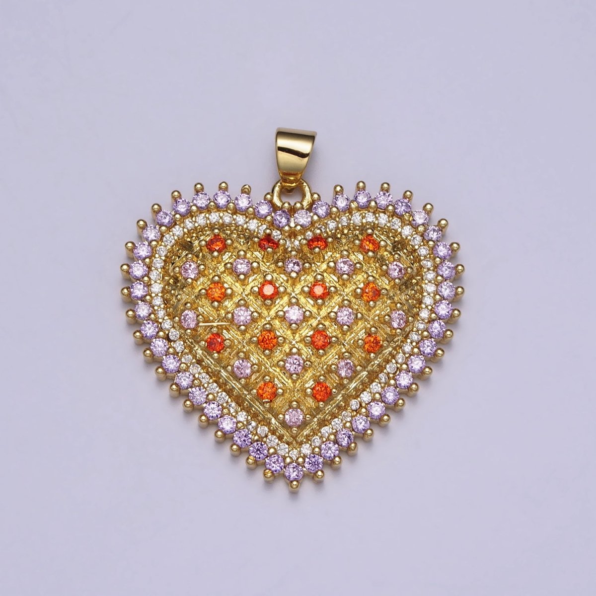 Multicolor Micro Paved CZ Gold Heart Pendant | AA079 - DLUXCA