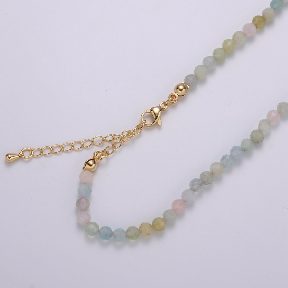 Multicolor Natural Gemstone Beads Morganite Amazonite Pink Rose Quartz Moonstone Purple Amethyst Necklace Ready To Wear | WA-012 Clearance Pricing - DLUXCA