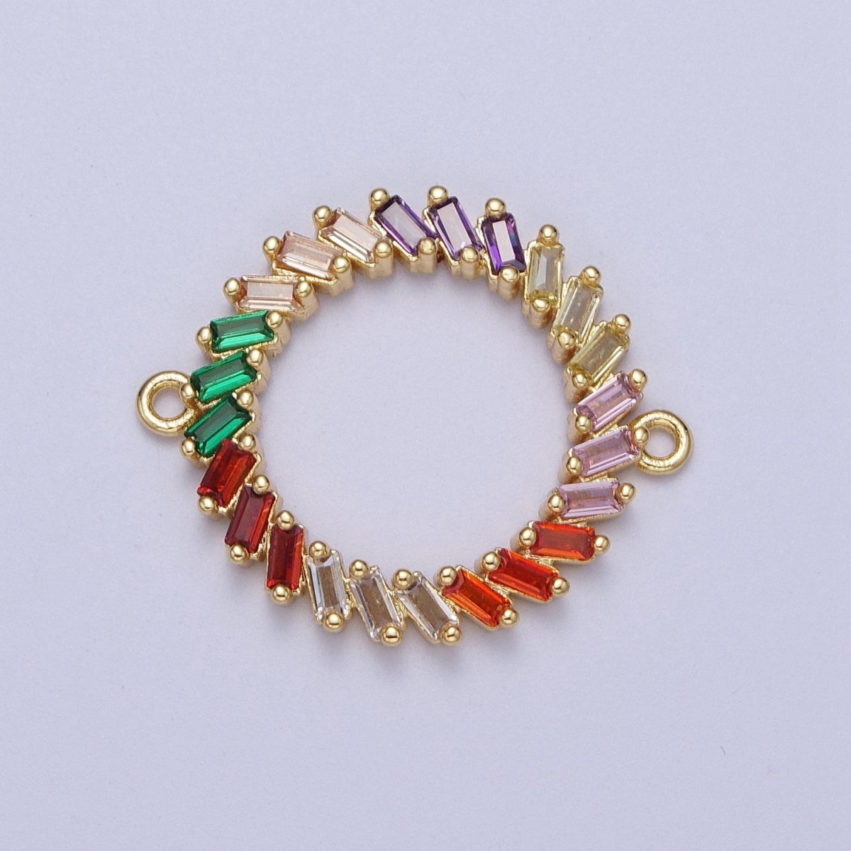 Multicolor Rainbow Baguette Spiral Round Open Link Gold Connector | Y-657 - DLUXCA