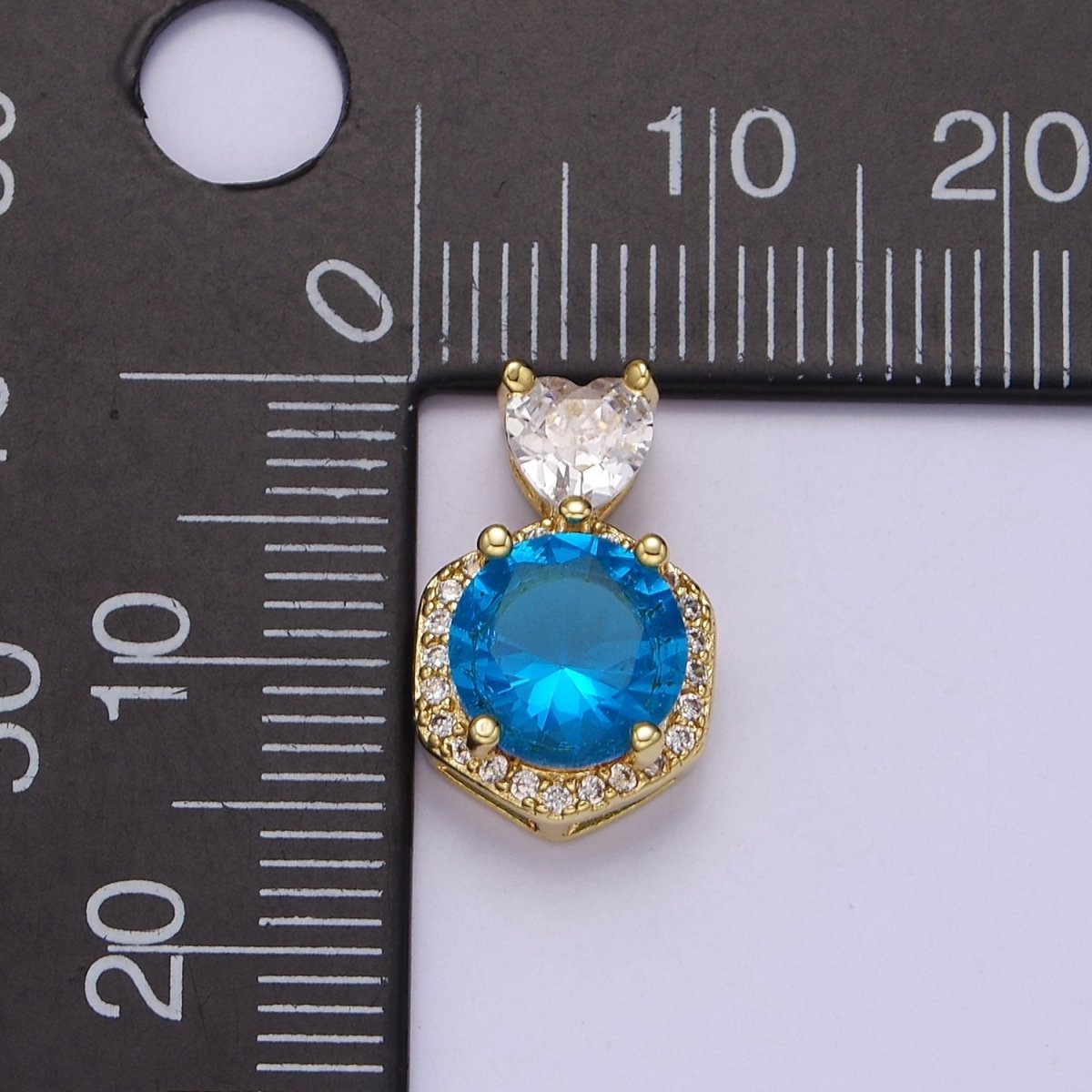 Multicolor Round Cubic Zirconia CZ Stone Pendant Charm with CZ Heart Bail For Jewelry Necklace Making J-567 J-568 J-569 J-575 - DLUXCA