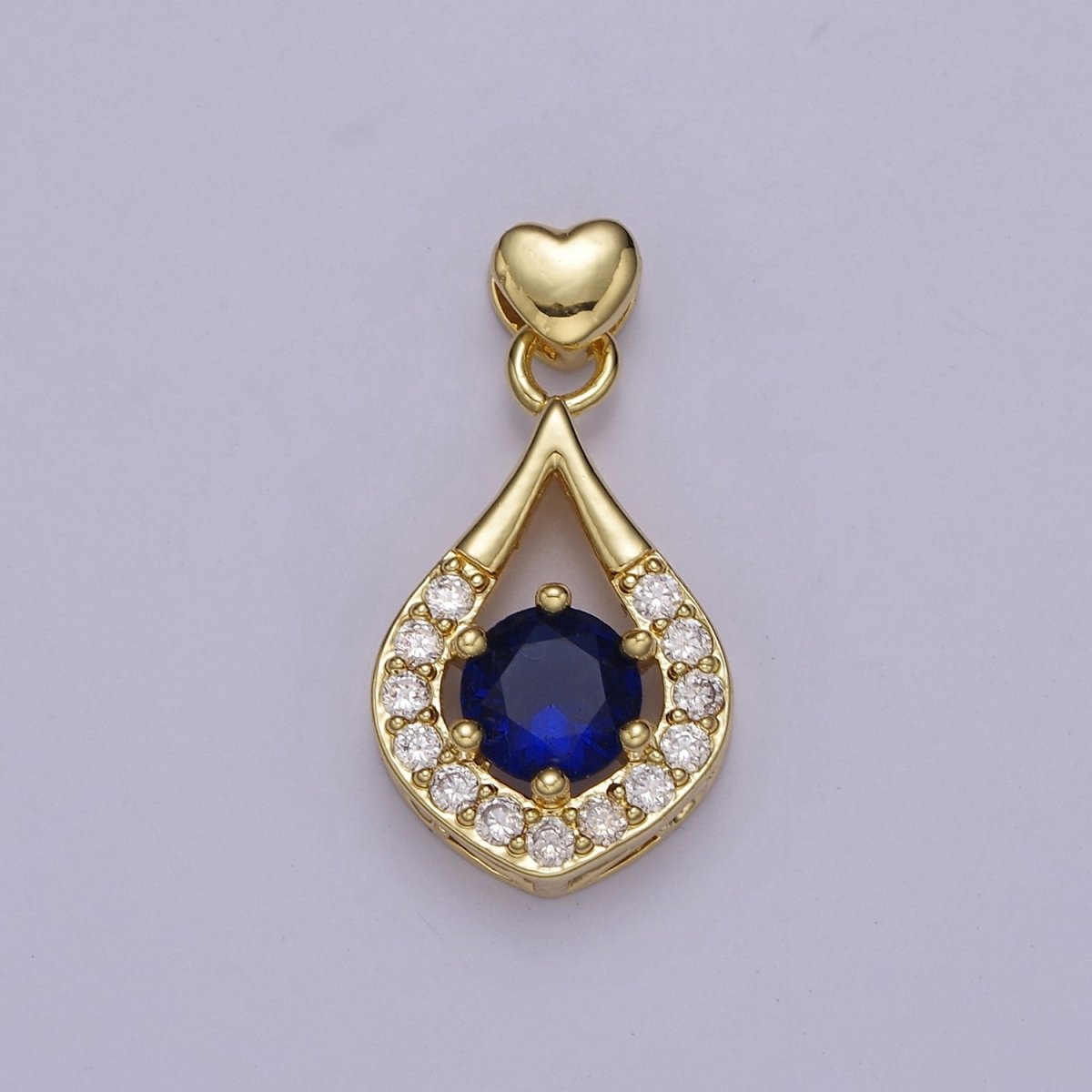 Multicolor Teardrop Cubic Zirconia CZ Stone Pendant Charm with Heart Golden Bail For Jewelry Necklace Making J-582~J-588 - DLUXCA