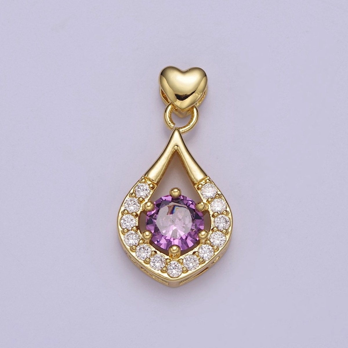 Multicolor Teardrop Cubic Zirconia CZ Stone Pendant Charm with Heart Golden Bail For Jewelry Necklace Making J-582~J-588 - DLUXCA