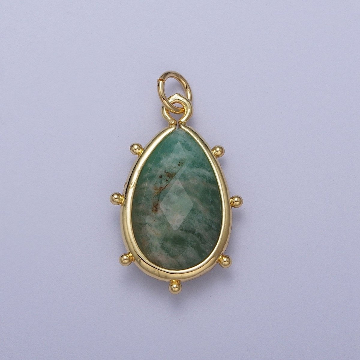 Multifaceted Chalcedony Natural Stone Teardrop Gold Charm C-040 C-045 C-052 C-067 C-081 C-101 - DLUXCA