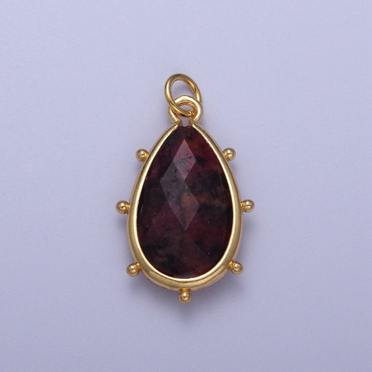 Multifaceted Chalcedony Natural Stone Teardrop Gold Charm C-040 C-045 C-052 C-067 C-081 C-101 - DLUXCA