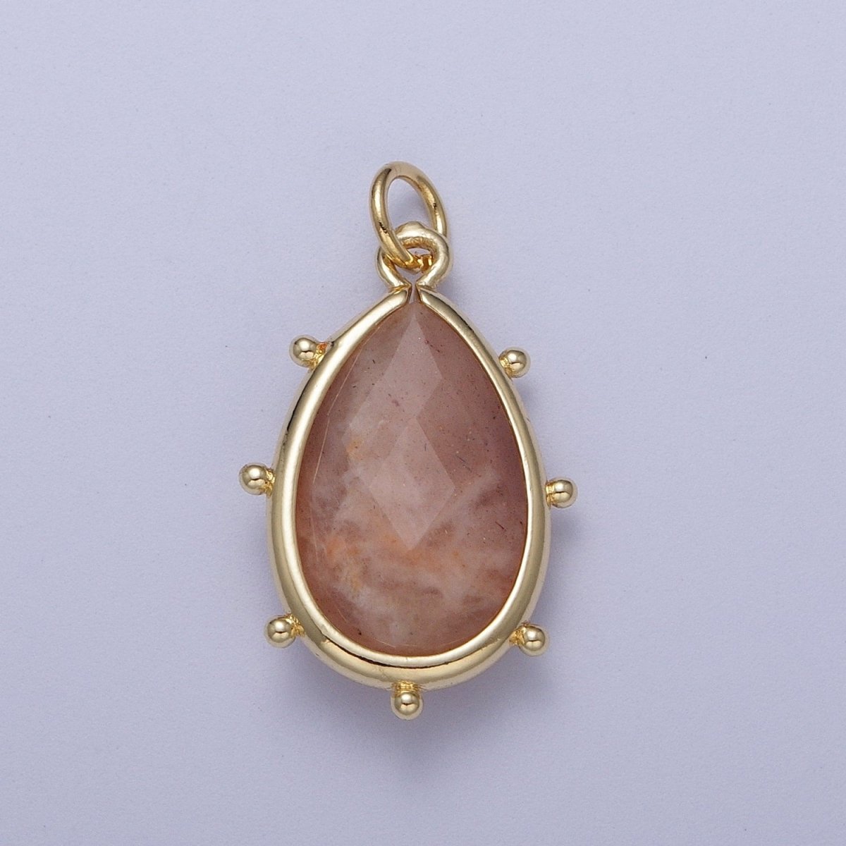 Multifaceted Chalcedony Natural Stone Teardrop Gold Charm C-040 C-045 C-052 C-067 C-081 C-101 - DLUXCA