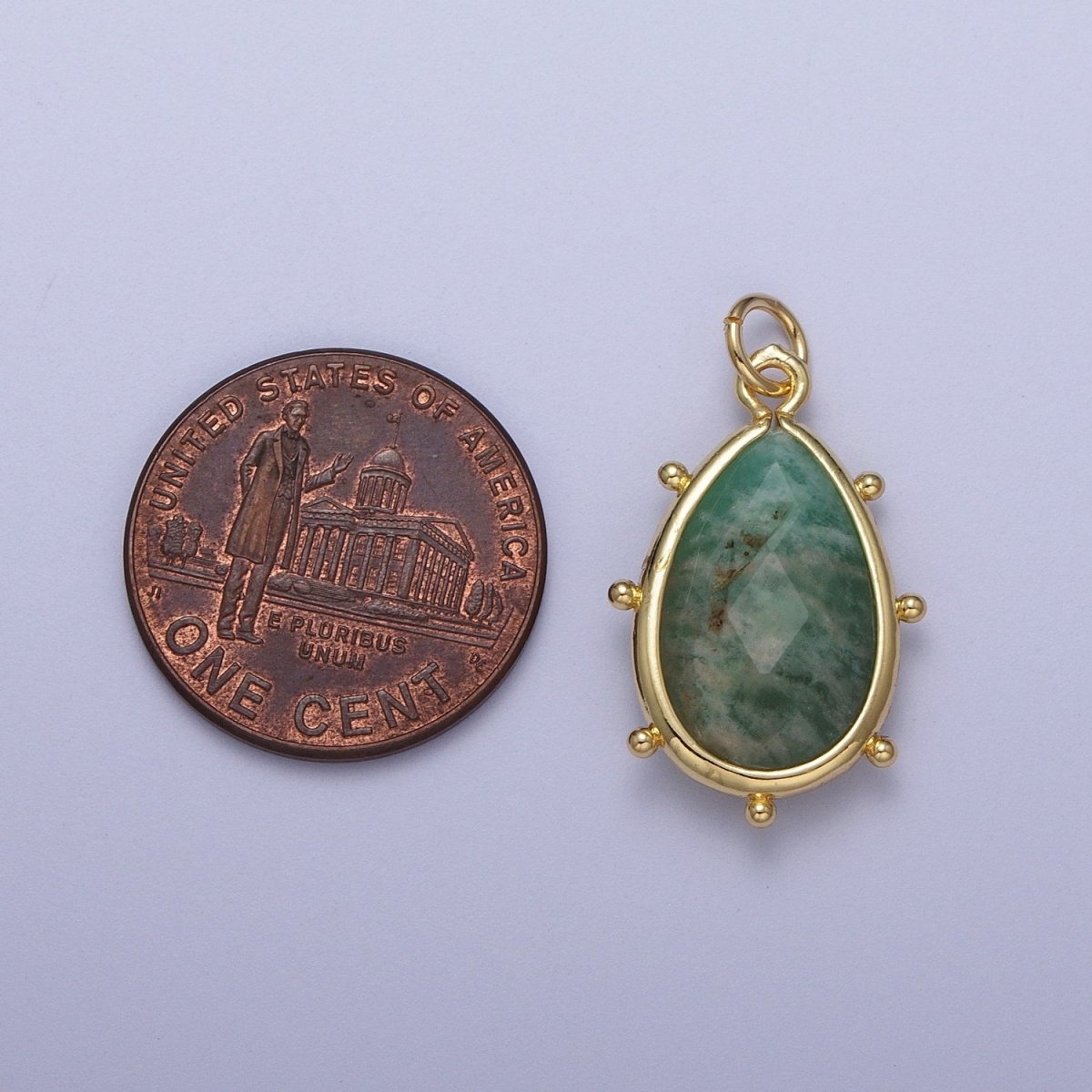 Multifaceted Chalcedony Natural Stone Teardrop Gold Charm C-040 C-045 C-052 C-067 C-081 C-101 - DLUXCA