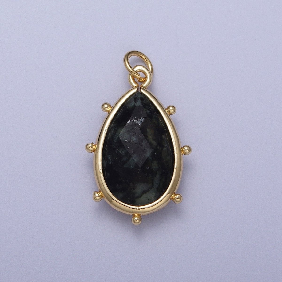 Multifaceted Chalcedony Natural Stone Teardrop Gold Charm C-040 C-045 C-052 C-067 C-081 C-101 - DLUXCA