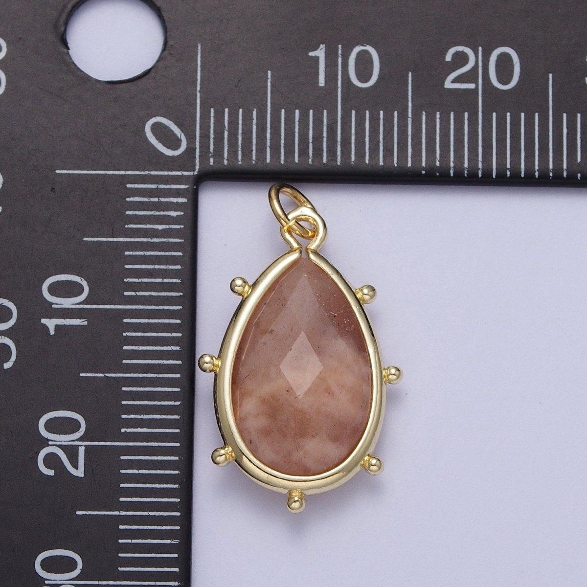 Multifaceted Chalcedony Natural Stone Teardrop Gold Charm C-040 C-045 C-052 C-067 C-081 C-101 - DLUXCA