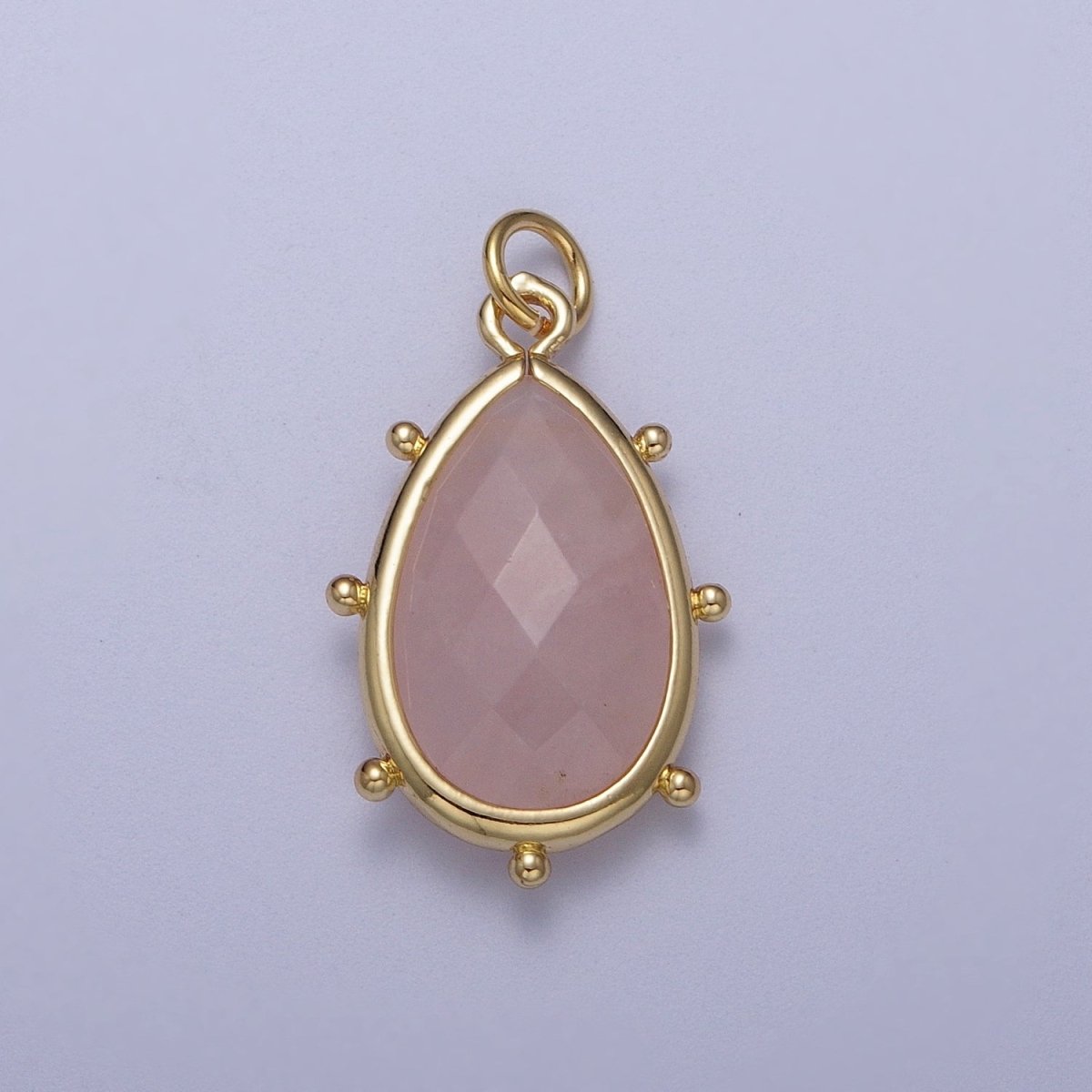 Multifaceted Chalcedony Natural Stone Teardrop Gold Charm C-040 C-045 C-052 C-067 C-081 C-101 - DLUXCA