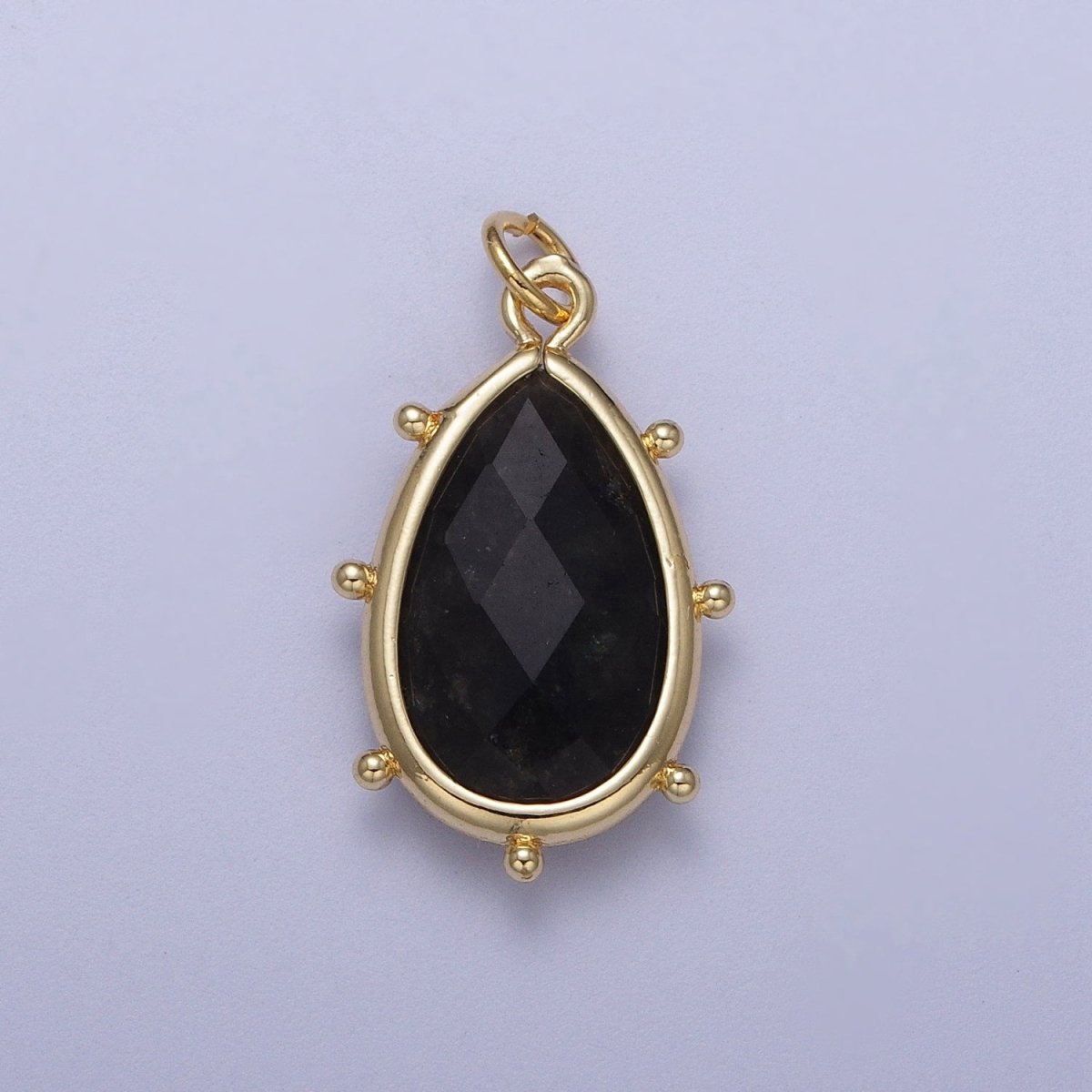 Multifaceted Chalcedony Natural Stone Teardrop Gold Charm C-040 C-045 C-052 C-067 C-081 C-101 - DLUXCA