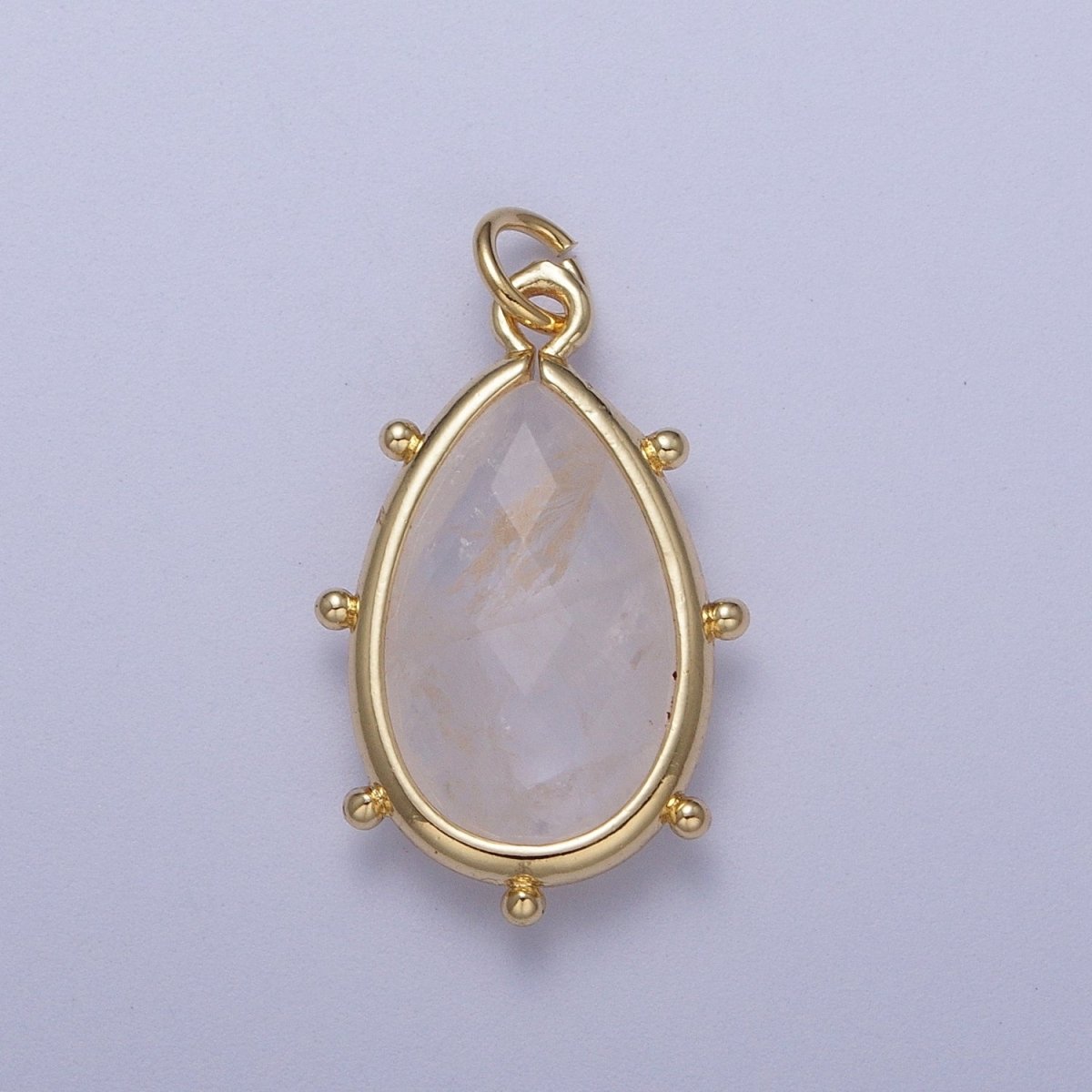 Multifaceted Chalcedony Natural Stone Teardrop Gold Charm C-040 C-045 C-052 C-067 C-081 C-101 - DLUXCA