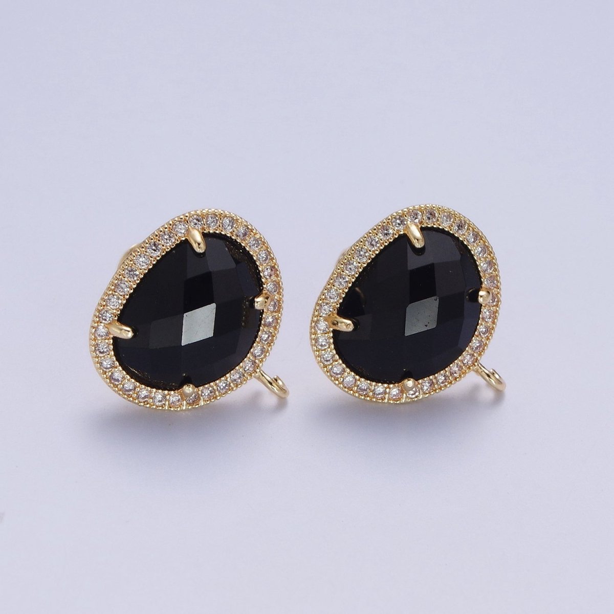 Multifaceted Geometric CZ Micro Paved Natural Stone Open Loop Stud Earrings Supply | K-035 K-051 K-055 K-060 K-061 K-062 K-064 K-066 K-075 K-078-K-081 - DLUXCA