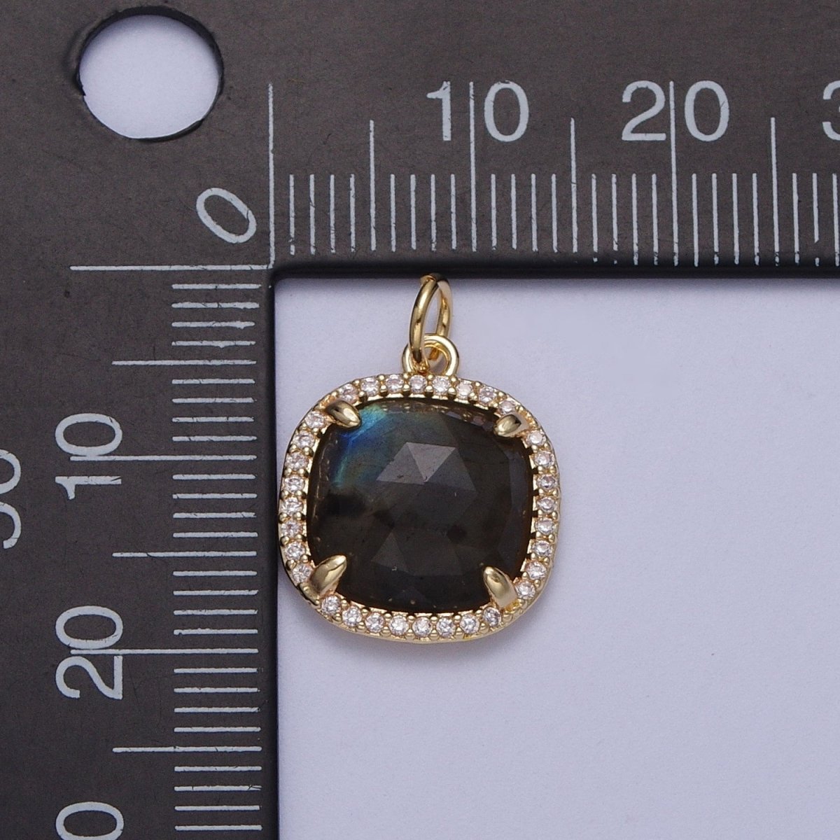 Multifaceted Natural Stone CZ Micro Pave Square Gold Charm C-016 C-224 E-554 M-874 N-401 N-402 N-403 - DLUXCA