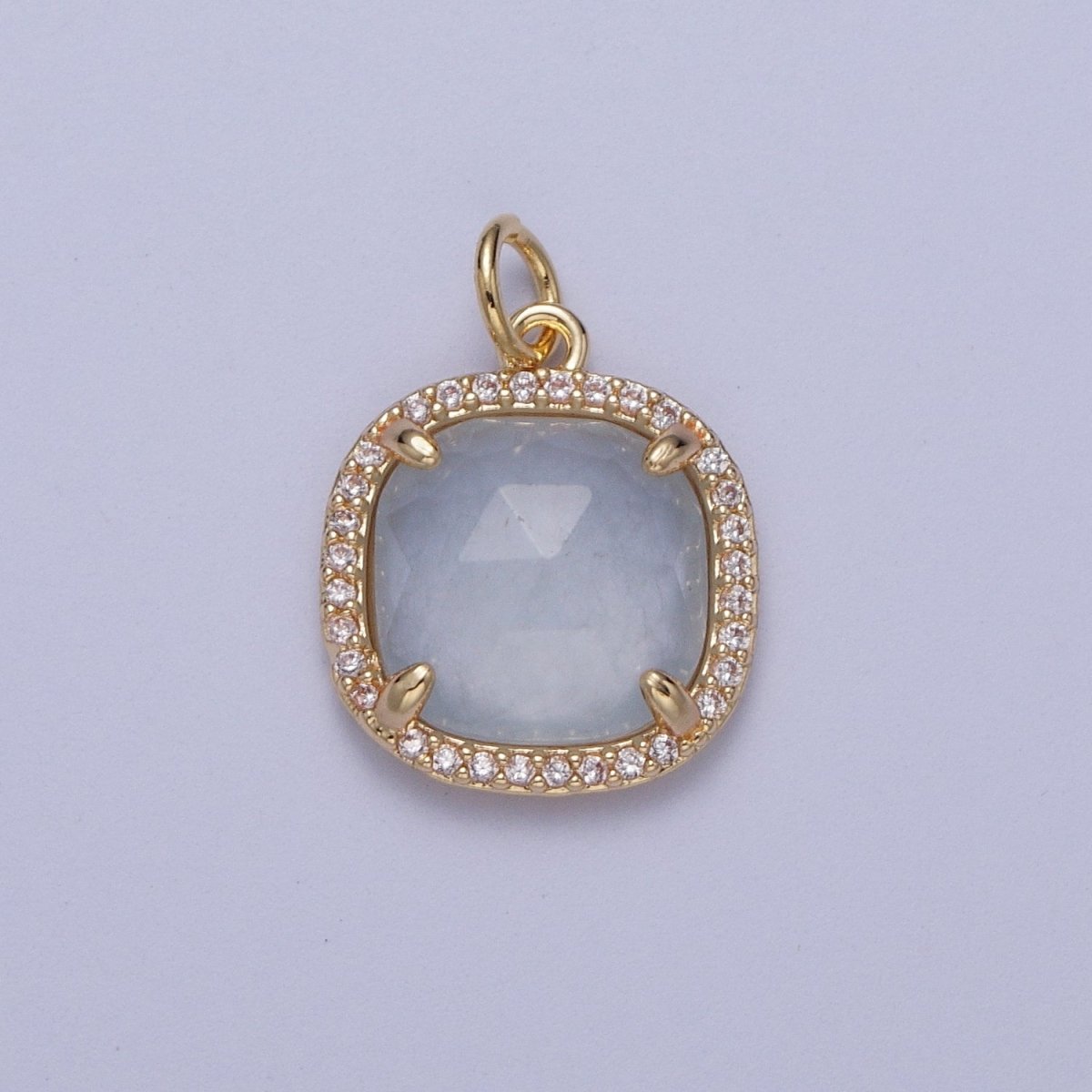 Multifaceted Natural Stone CZ Micro Pave Square Gold Charm C-016 C-224 E-554 M-874 N-401 N-402 N-403 - DLUXCA