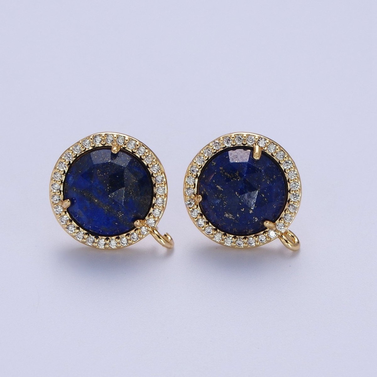 Multifaceted Round CZ Micro Paved Natural Stone Open Loop Stud Earrings Supply | K-084-K-086 K-092 K-094 K-095 K-098 K-099 K-120 K-146 K-169 K-181 - K-184 - DLUXCA