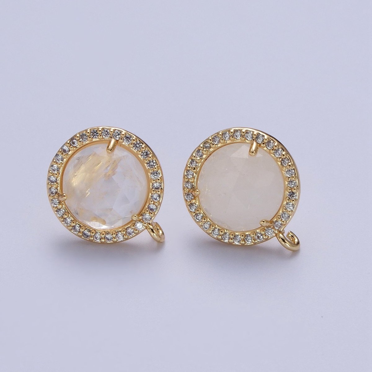 Multifaceted Round CZ Micro Paved Natural Stone Open Loop Stud Earrings Supply | K-084-K-086 K-092 K-094 K-095 K-098 K-099 K-120 K-146 K-169 K-181 - K-184 - DLUXCA