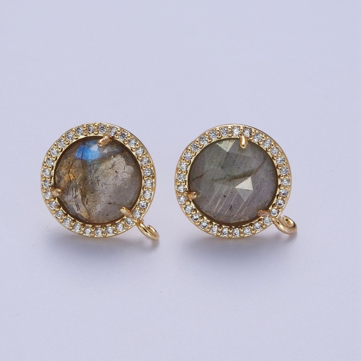 Multifaceted Round CZ Micro Paved Natural Stone Open Loop Stud Earrings Supply | K-084-K-086 K-092 K-094 K-095 K-098 K-099 K-120 K-146 K-169 K-181 - K-184 - DLUXCA