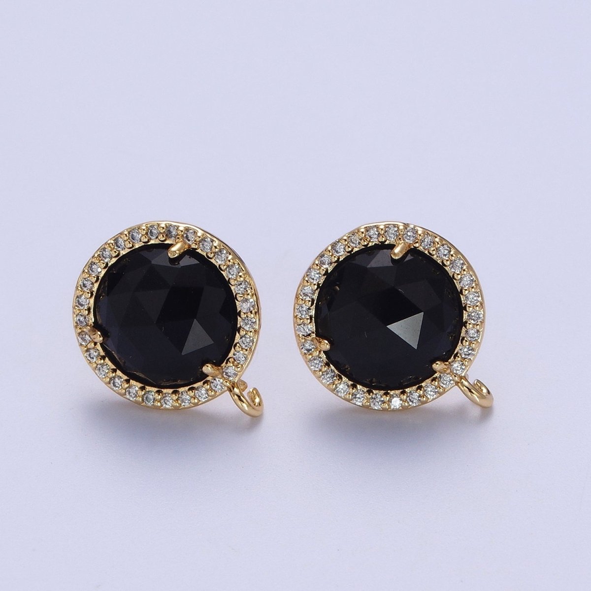 Multifaceted Round CZ Micro Paved Natural Stone Open Loop Stud Earrings Supply | K-084-K-086 K-092 K-094 K-095 K-098 K-099 K-120 K-146 K-169 K-181 - K-184 - DLUXCA